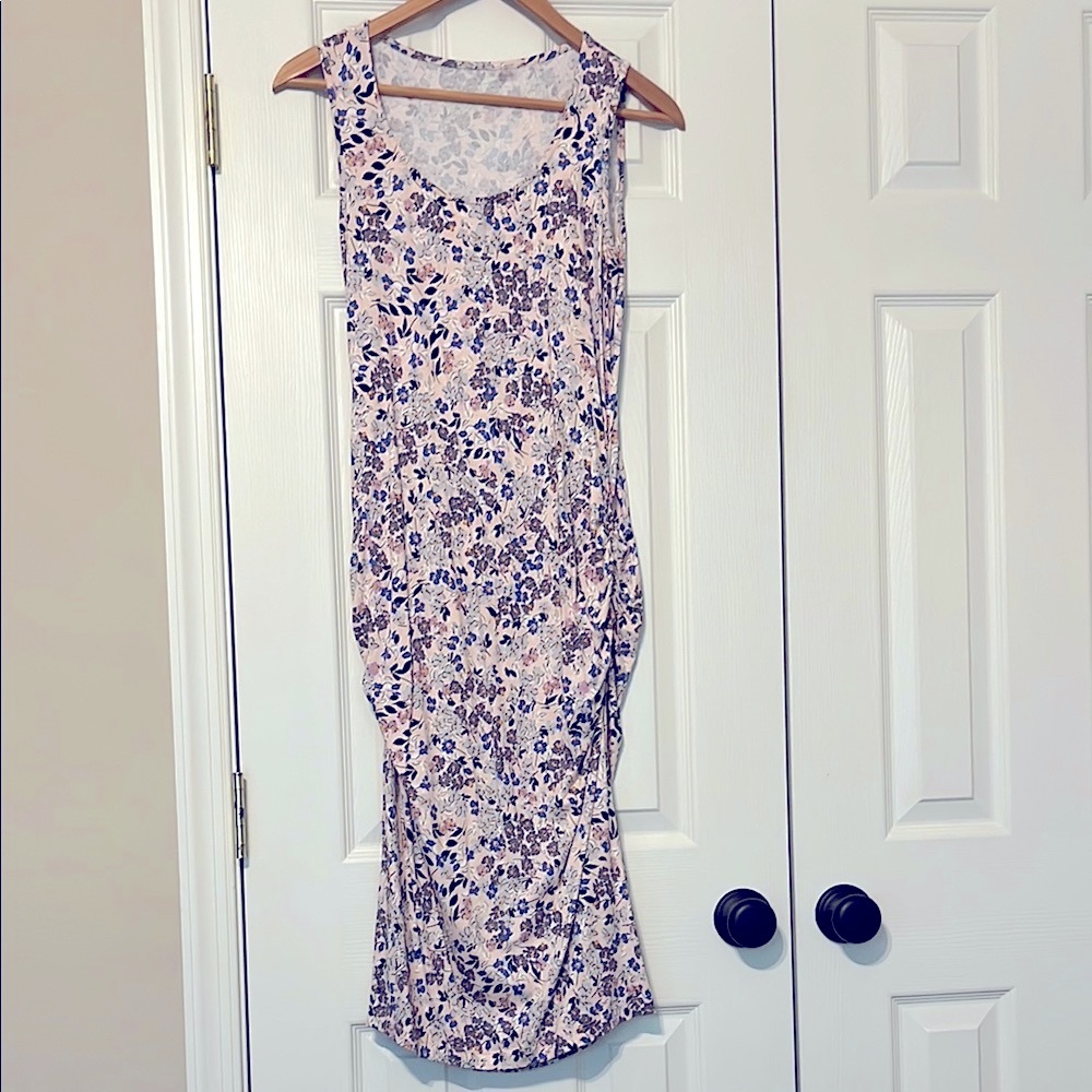 Floral Sleeveless Maternity Dress - Cream and Purple
